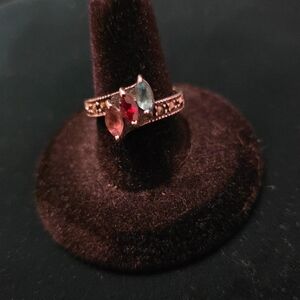 Vintage SS Marquis Cut Gemstones Blue Topaz, Amethyst And Red Garnet.